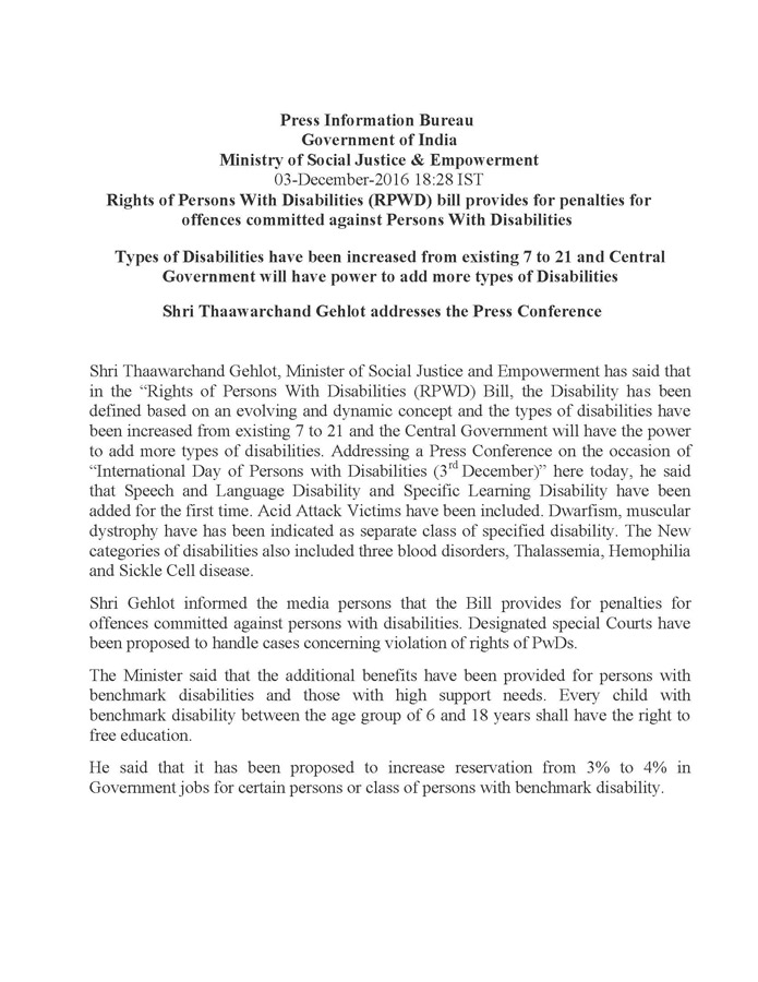 PIB on RPWD in Summary